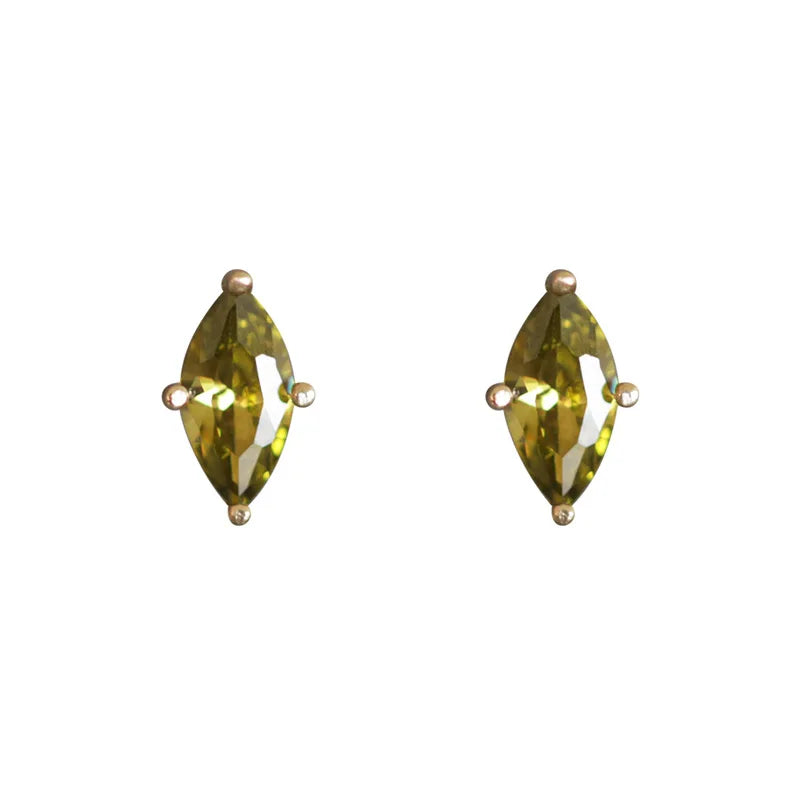 Brinco Prata 925 Zircônia Verde Oliva Pino Banhado Ouro – Olive Scintillante Simplicité