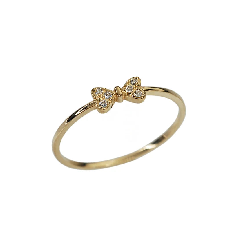 Anel Prata 925 Laço Micro Zircônia Banhado Ouro – Nœud Brillant Simplicité