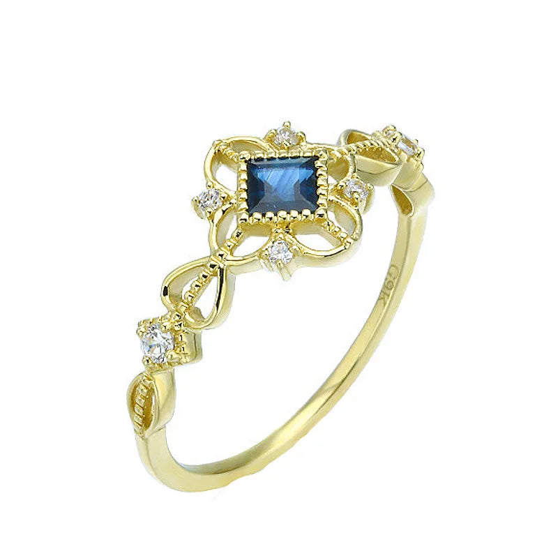 Anel Prata 925 Zircônia Azul Banhado Ouro – Azur Japonais Simplicité