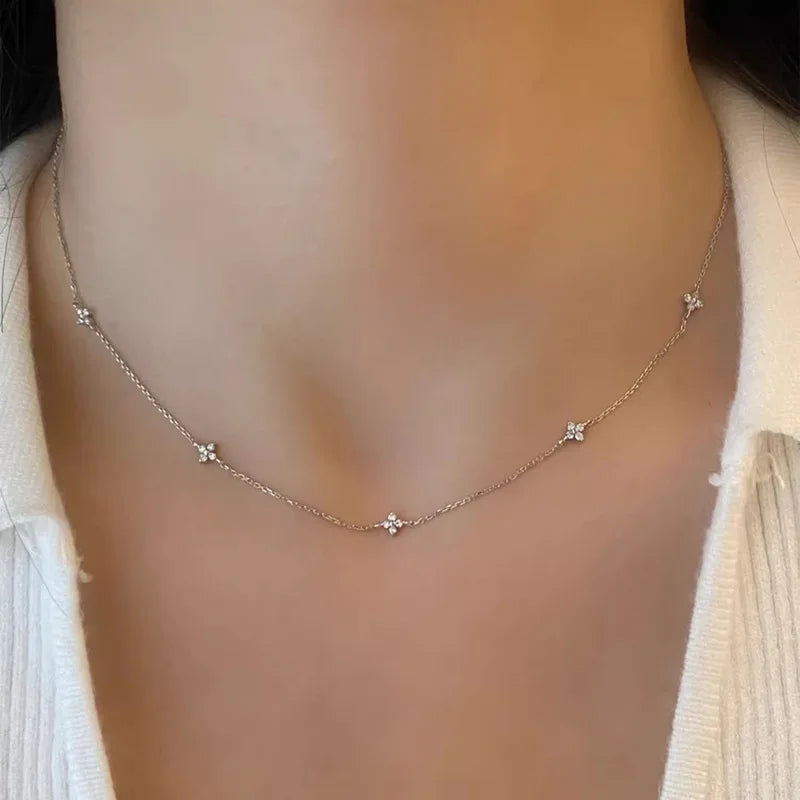 Colar e Pulseira Flor Zircônia Prata 925 – Bouquet Brillant Simplicité