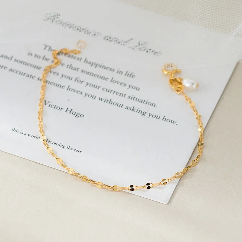 Pulseira prata 925 pérola corrente banhada ouro 18k - Loja Simplicité