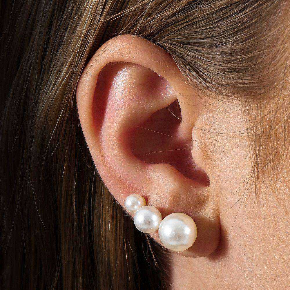 Trio de brincos dourados Trio de Perles Simplicité em detalhe