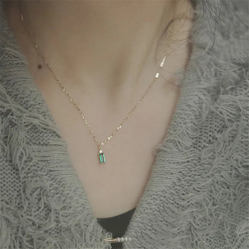 Colar Cristal Verde Quadrado Prata 925 – Jade Européen Simplicité
