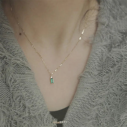 Colar Cristal Verde Quadrado Prata 925 – Jade Européen Simplicité