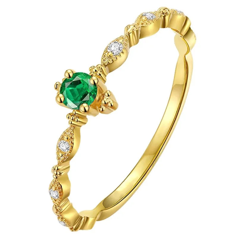 Anel Prata 925 Cauda Delicada Zircônia Banhado Ouro – Émeraude Délicate Simplicité