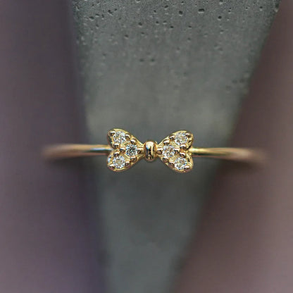 Anel Prata 925 Laço Micro Zircônia Banhado Ouro – Nœud Brillant Simplicité