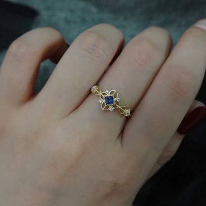 Anel Prata 925 Zircônia Azul Banhado Ouro – Azur Japonais Simplicité