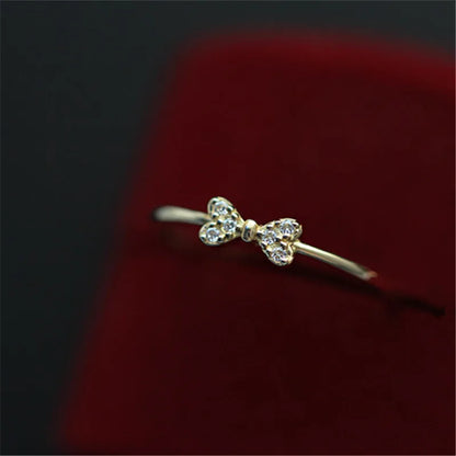 Anel Prata 925 Laço Micro Zircônia Banhado Ouro – Nœud Brillant Simplicité