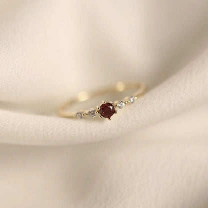 Anel Dourado Cristal Vermelho Prata 925 – Rubis d'Amour Simplicité
