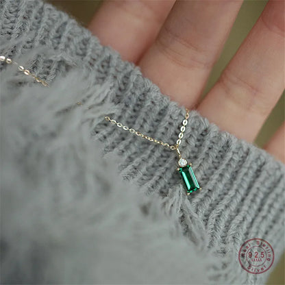 Colar Cristal Verde Quadrado Prata 925 – Jade Européen Simplicité