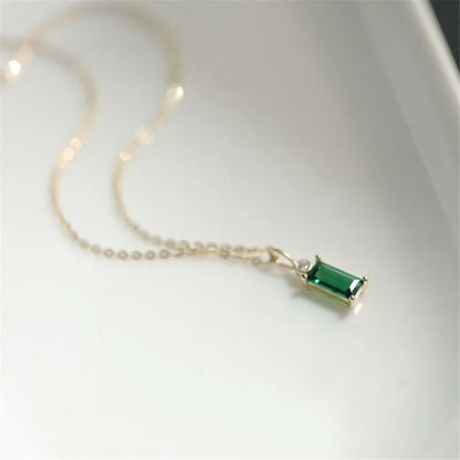 Colar Cristal Verde Quadrado Prata 925 – Jade Européen Simplicité