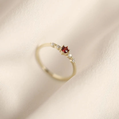 Anel Dourado Cristal Vermelho Prata 925 – Rubis d'Amour Simplicité