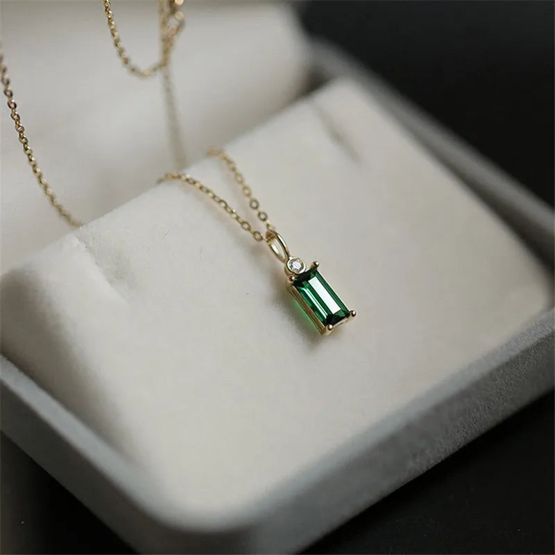 Colar Cristal Verde Quadrado Prata 925 – Jade Européen Simplicité