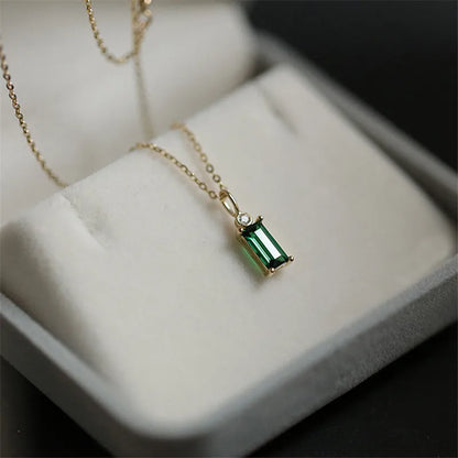 Colar Cristal Verde Quadrado Prata 925 – Jade Européen Simplicité