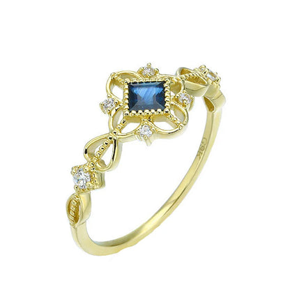 Anel Prata 925 Zircônia Azul Banhado Ouro – Azur Japonais Simplicité