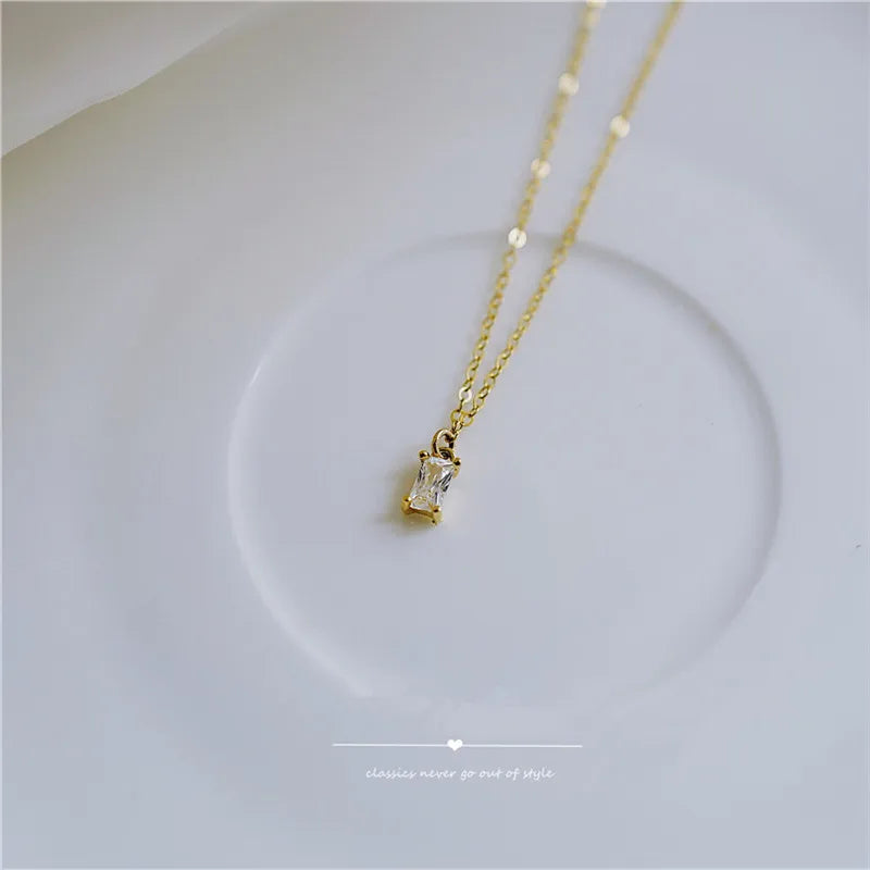 Colar Prata 925 Pingente Quadrado Diamante Banhado Ouro – Pendentif Carré Simplicité