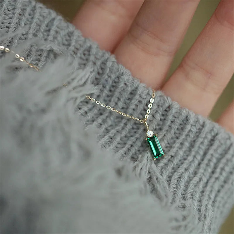 Colar Cristal Verde Quadrado Prata 925 – Jade Européen Simplicité
