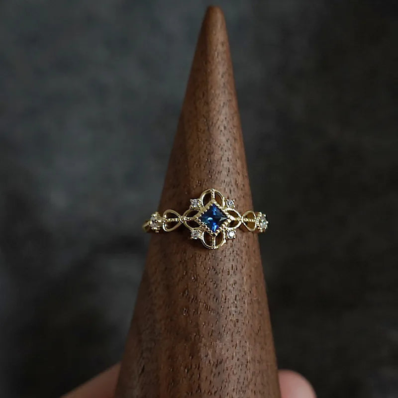 Anel Prata 925 Zircônia Azul Banhado Ouro – Azur Japonais Simplicité