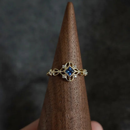 Anel Prata 925 Zircônia Azul Banhado Ouro – Azur Japonais Simplicité