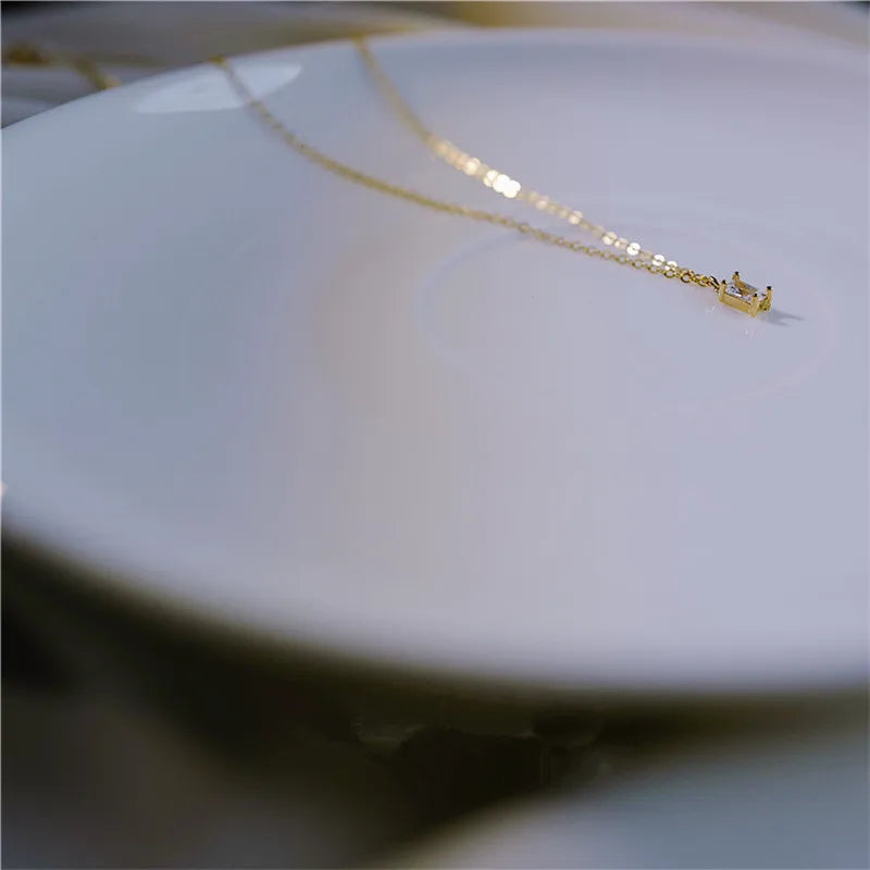 Colar Prata 925 Pingente Quadrado Diamante Banhado Ouro – Pendentif Carré Simplicité