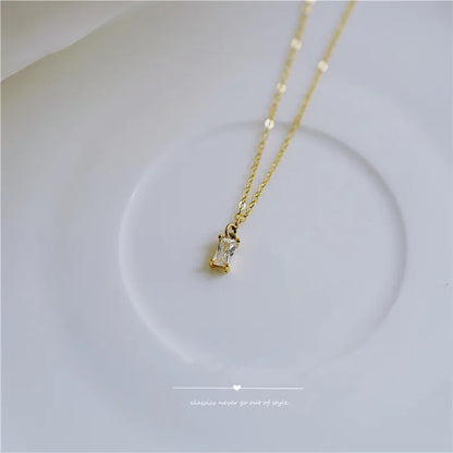 Colar Prata 925 Pingente Quadrado Diamante Banhado Ouro – Pendentif Carré Simplicité