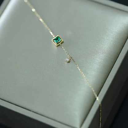 Pulseira Prata 925 Cristal Esmeralda Corrente Delicada – Émeraude Chaîne Simplicité