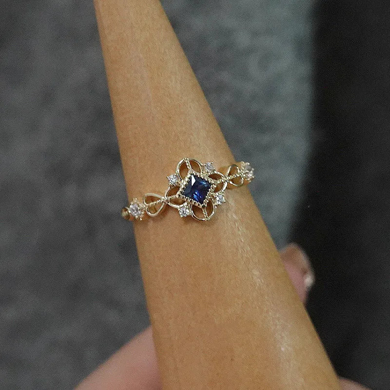 Anel Prata 925 Zircônia Azul Banhado Ouro – Azur Japonais Simplicité