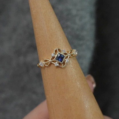 Anel Prata 925 Zircônia Azul Banhado Ouro – Azur Japonais Simplicité