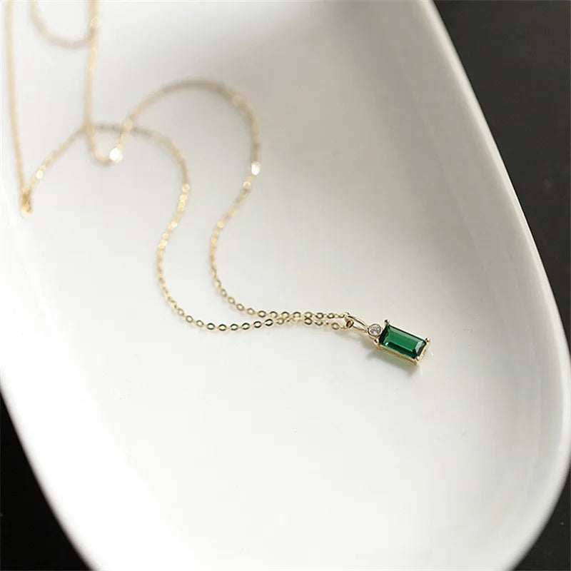 Colar Cristal Verde Quadrado Prata 925 – Jade Européen Simplicité