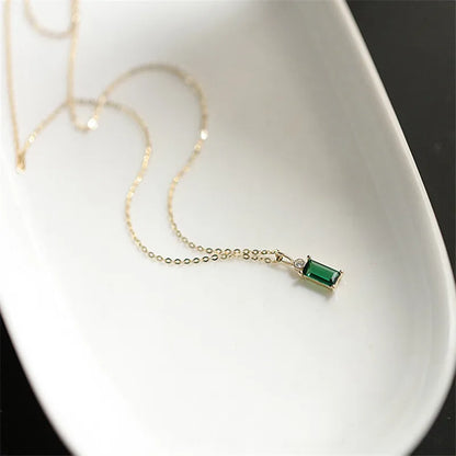 Colar Cristal Verde Quadrado Prata 925 – Jade Européen Simplicité