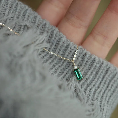 Colar Cristal Verde Quadrado Prata 925 – Jade Européen Simplicité