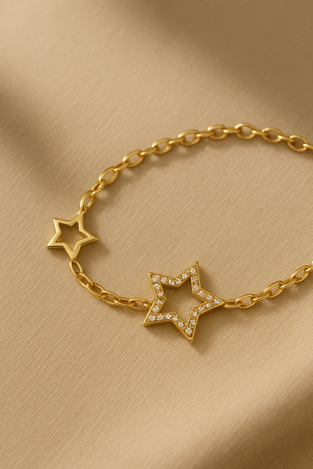 Étoile Ouverte – Pulseira Dourada com Pingente Estrela Vazado e Zircônia