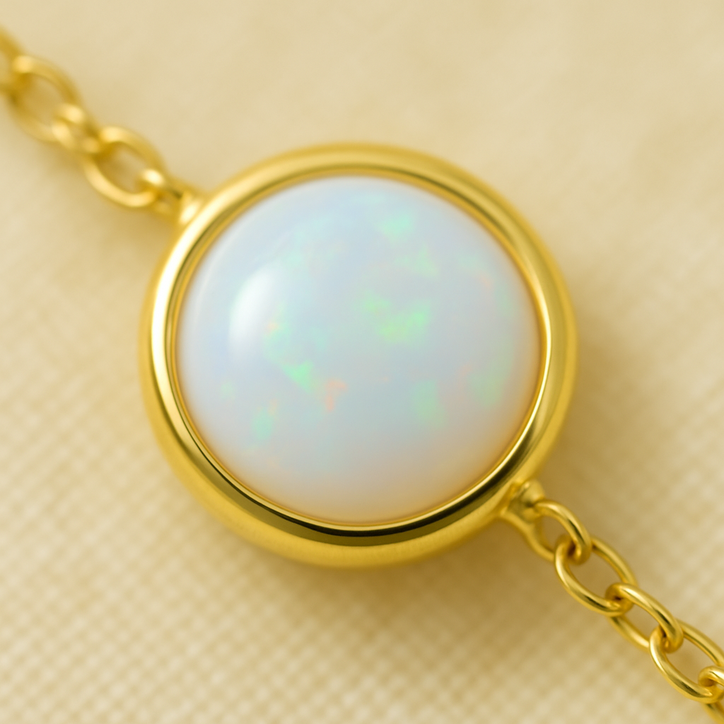 Lumière Opale – Pulseira Dourada com Pedra Opalina