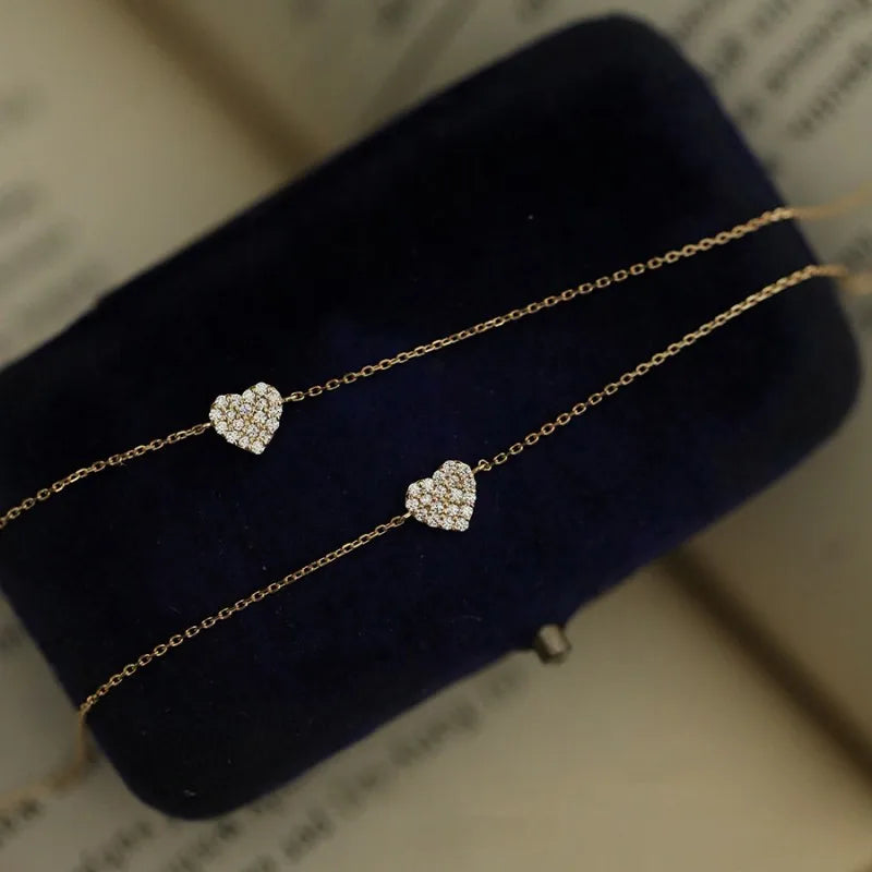 Pulseira Dourada Coração Pavê Prata 925 – Coeur Pavé Simplicité