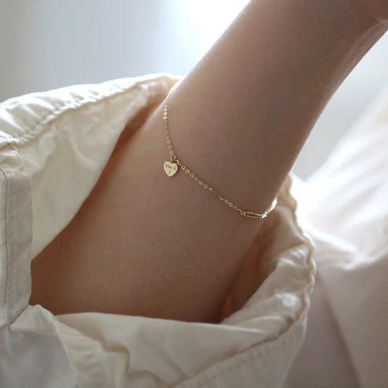 Pulseira Dourada Coração Delicado Prata 925 – Coeur Tendre Simplicité