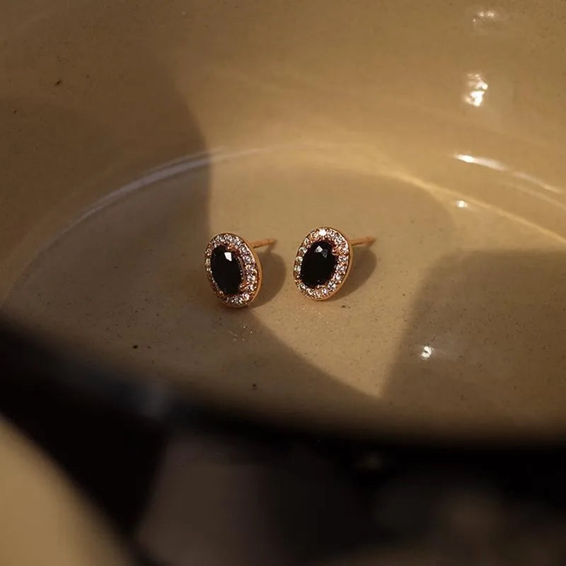 Brinco Prata 925 Ágata Negra Zircônia Banhado Ouro – Agate Mystique Simplicité