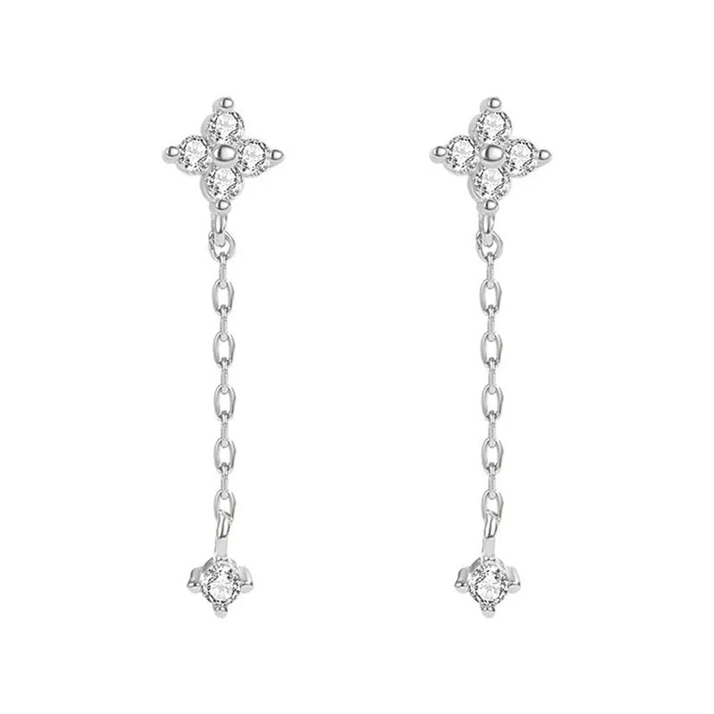 Brinco Prata 925 Franja Flor Zircônia Banhado Ouro – Frange Fleurie Simplicité