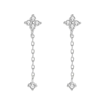Brinco Prata 925 Franja Flor Zircônia Banhado Ouro – Frange Fleurie Simplicité