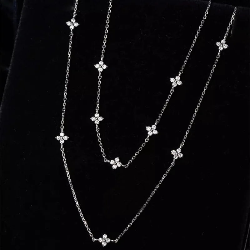 Colar e Pulseira Flor Zircônia Prata 925 – Bouquet Brillant Simplicité