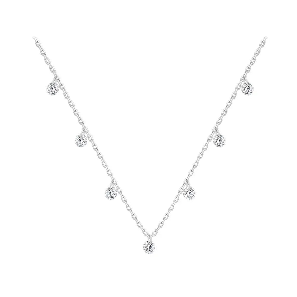 Colar Prata 925 Franja Zircônia Delicado Banhado Ouro – Cascade Brillante Simplicité