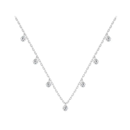 Colar Prata 925 Franja Zircônia Delicado Banhado Ouro – Cascade Brillante Simplicité