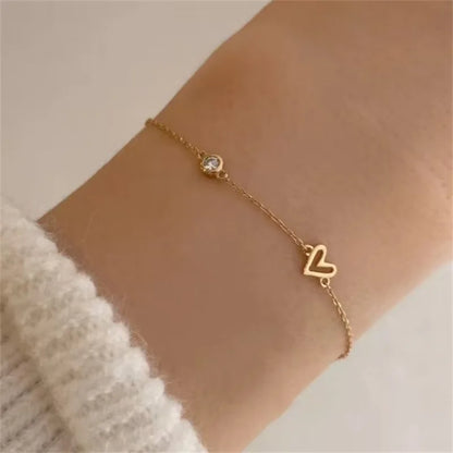 Pulseira Prata 925 Coração Zircônia Ajustável Banhada Ouro – Charme Cœur Simplicité