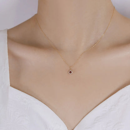 Colar Pingente Sol Zircônia Vermelha Prata 925 – Soleil Zircone Simplicité