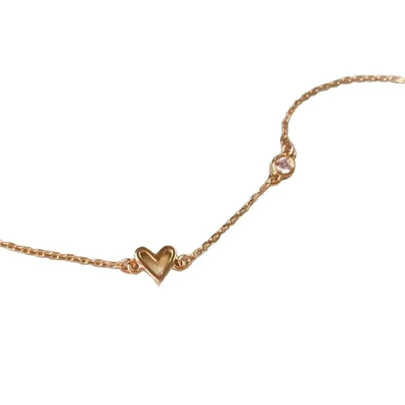 Pulseira Prata 925 Coração Zircônia Ajustável Banhada Ouro – Charme Cœur Simplicité