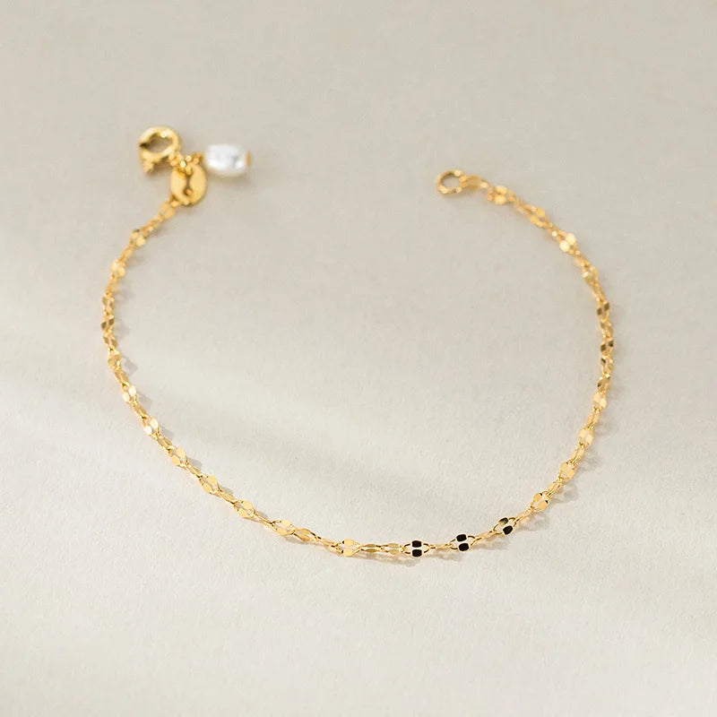 Pulseira Prata 925 Pérola Corrente Ouro 18k – Perle Dorée Simplicité