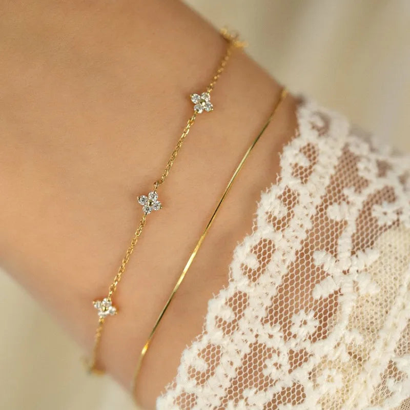 Pulseira Flor Zircônia Prata 925 – Fleur Scintillante Simplicité
