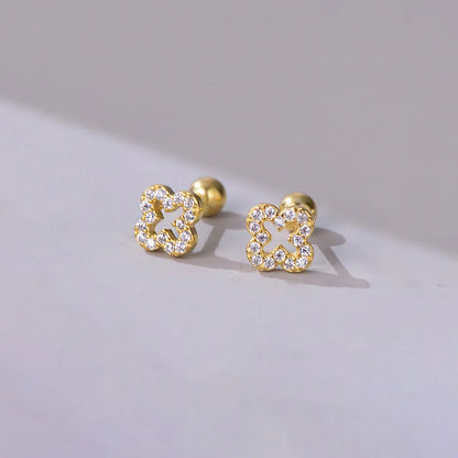 Brinco prata 925 flor vazada com zircônia - Loja Simplicité