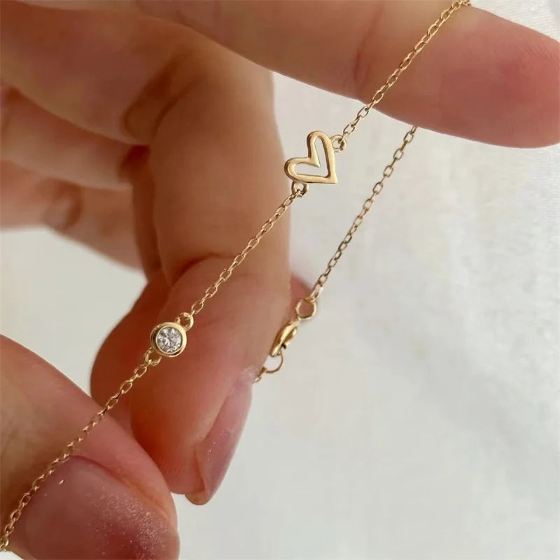 Pulseira Prata 925 Coração Zircônia Ajustável Banhada Ouro – Charme Cœur Simplicité