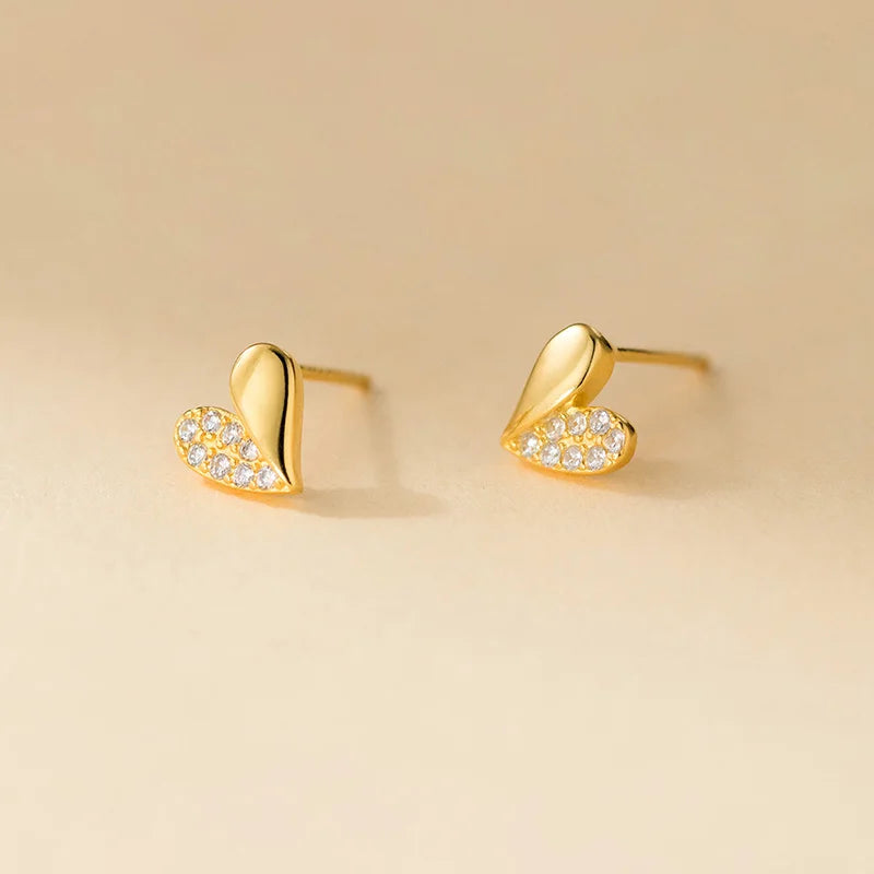 Brinco Prata 925 Coração Zircônia Ouro 18k – Petit Cœur Doré Simplicité