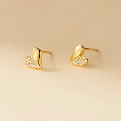 Brinco Prata 925 Coração Zircônia Ouro 18k – Petit Cœur Doré Simplicité